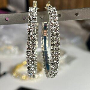 Swarovski Elements Women's Hoop Earrings Clear Crystals two tiers